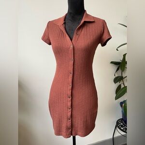 Wild Fable Button-Front Ribbed Mini Dress – XS